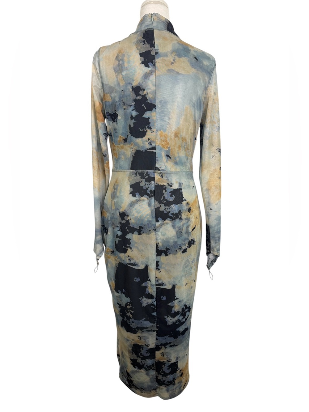 Fashion Nova Abstract Mesh Maxi Dress XL | Bodycon Mock Neck Long Sleeve Y2K - Picture 6 of 13